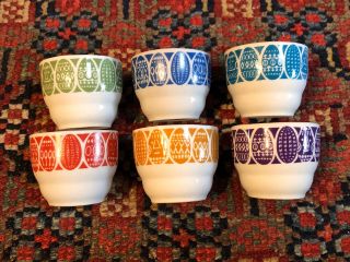 Mid Century 1963 Arabia Finland Set Of 6 Colorful Egg Cups 1 1/2 " X 1 3/4 "