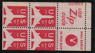 1971 Airmail Booklet Pane Sc C78a Carmine 11c Mnh 75 Plate No.  32965