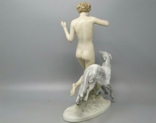 Royal Dux Bohemia,  Diana The Huntress W/ Borzoi Dog,  Fine Porcelain Statue 14 