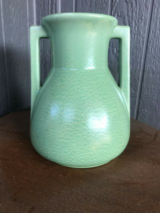 Teco Style Early Haegar Pottery Arts Crafts Geranium Leaf Glaze Vase 8 1/4 "