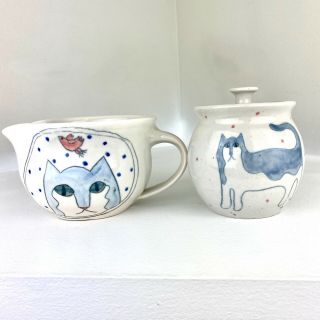 Signed Solveig Cox Cat Pitcher And Cat Cookie Jar Studio Pottery Set