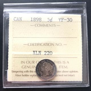 1898 Canada Silver 5 Cents Coin Iccs Graded Vf - 30 Trends At $110