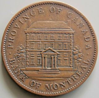 1842 Pc - 2b Province Of Canada Canadian - 1 Penny Bank Of Montreal Token