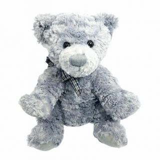 Russ Berrie Ashby Plush 14 " Grey Teddy Bears From The Past With Checkered Ribbon