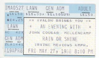 Rare John Cougar Mellencamp 5/27/88 Irvine Ca Concert Ticket Stub