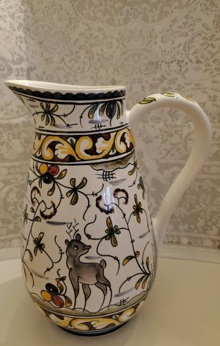 Hand Painted Williams Sonoma Nazari Portugal Pitcher Bird And Deer