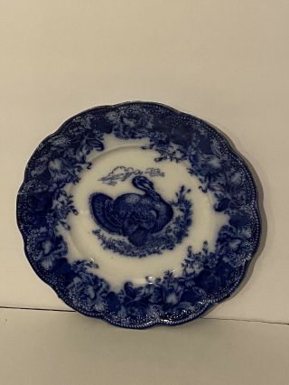 Antique Wedgwood Flow Blue Clytie Turkey Plate Scallop Royal Semi Porcelain