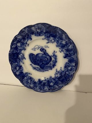Antique Wedgwood Flow Blue Clytie Turkey Plate Scallop Royal Semi Porcelain 2
