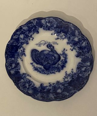Antique Wedgwood Flow Blue Clytie Turkey Plate Scallop Royal Semi Porcelain 3