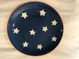 Vintage Joan Tatum Pa Redware Pottery Dish Plate Stars Folk Art Motif 9 " 1992