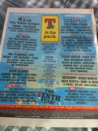 T In The Park 2003 - Advert Small Poster Rem Coldplay White Stripes,