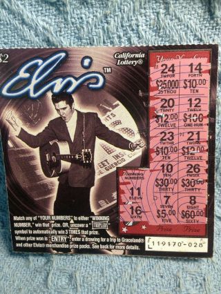 Vintage 2001 Elvis Presley " With Guitar " California Lottery Ticket
