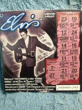 Vintage 2001 Elvis Presley " With Guitar " California Lottery Ticket 2