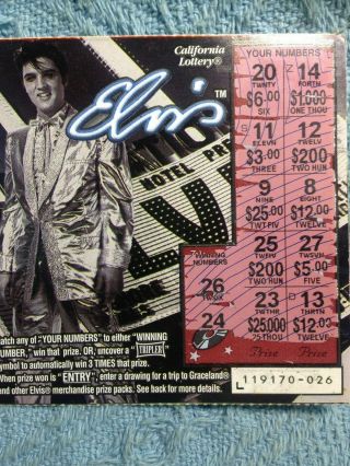Vintage 2001 Elvis Presley " Gold Lame Suit " California Lottery Ticket