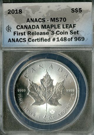 Canada Coin 2018 Silver $5 Maple Leaf Anacs Ms70