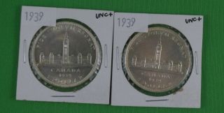 Two - Canadian 1939 Commemorative Silver Dollars - Uncirculated