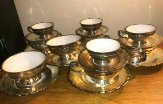 Vohenstrauss Johann Seltmann Bavaria 20pcs Vntg Silver Tone Porcelain Tea Set