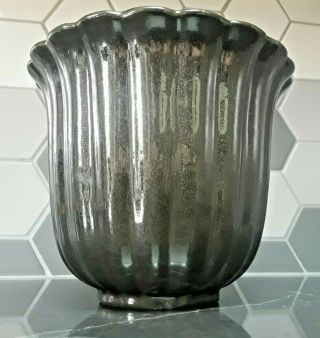 Rare Vintage Fulper Mirrored Black Art Pottery Ribbed Center Bowl Marked