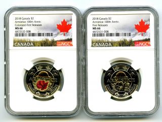 2018 Canada $2 Wwi Armistice Poppy Ngc Ms66 Toonie 2 - Coin Set Matching Cert