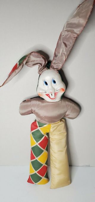 Vintage 1940s Carnival Prize Cloth Stuffed Doll Plastic Mask Face Plush Bunny