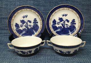 Set Of 2 Royal Doulton Booths Real Old Willow Cream Soup Bowl Saucer Dessert Euc