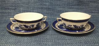 Set of 2 Royal Doulton Booths Real Old Willow Cream Soup Bowl Saucer Dessert EUC 2