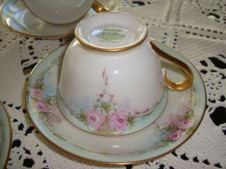 VINTAGE NORITAKE JAPAN SET OF 5 HAND PAINTED CUPS & SAUCERS,  ROSES & GOLD 3