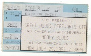 Rare Moody Blues 7/29/91 Mansfield Ma Great Woods Concert Ticket Stub Boston