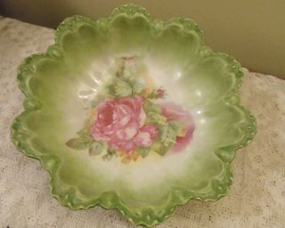 Antique R.  S.  Prussia Bowl With Hand Painted Flowers Signed & 11 "