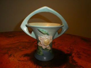 Vintage Roseville Pottery – Water Lily Basket 380 - 8 " (blue)