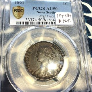 1861 Nova Scotia Large Cent Pcgs Au50 Beauty,  On Ebay Chn