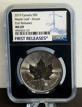 2019 $5 Canada 1 Oz Silver Incuse Design Maple Leaf Ngc Ms69 First Release
