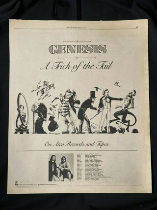 Genesis Orignal 1976 Ad/poster " A Trick Of The Tail " Tour Dates 11 " X13.  5 "