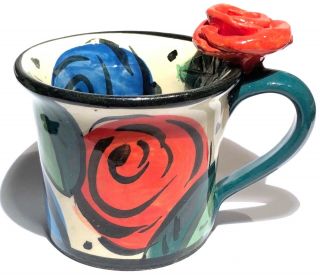 Mary Rose Young England 1999 Studio Art Pottery Hand Painted Sculpture Rose Cup