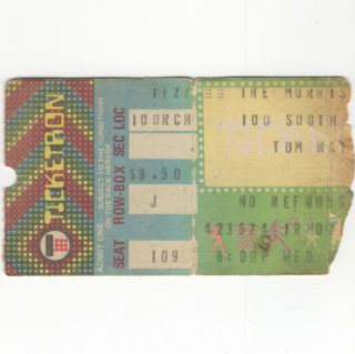 Tom Waits Concert Ticket Stub Morristown Jersey 11/22/78 Morris Stage Rare