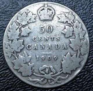 Old Canadian Coin 1909 - 50 Cents Half Dollar -.  925 Silver - Edward Vii -
