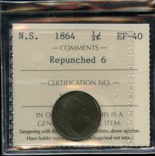 1864 Nova Scotia Half Cent - Iccs Ef - 40.  Repunched 6.
