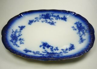 Antique La Belle Platter Flow Blue Wheeling Oval Tray Pottery Circa 1900
