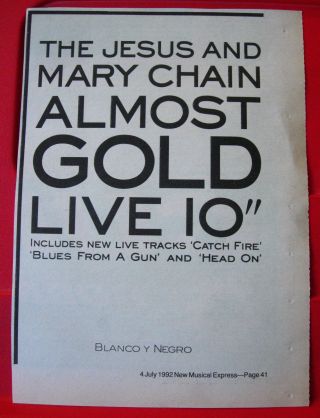 Jesus And Mary Chain Almost Gold Vintage 1992 Press/mag Advert 8.  5 " X 6 "
