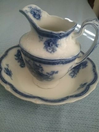 Antique Flow Blue Pitcher & Bowl Royal Semi Porcelain Wharf Pottery England