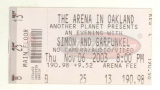 Rare Simon And Garfunkel 11/6/03 Oakland Concert Ticket Stub Paul & Art