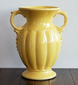 1940s,  50s Vintage Mccoy Pottery Bright Yellow Double Handle Planter Vase Marked
