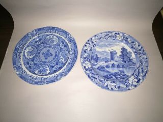 Staffordshire Blue Transfer Spode Pattern Dinner Plates Pagoda Castle Fort 1820