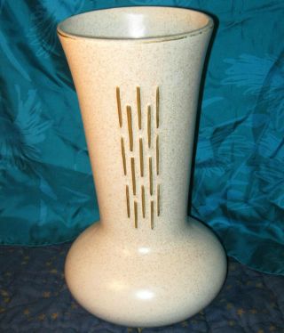 Rare Huge 14 " Mccoy Matte White Vase Bulbous Gold Trim Mid Century Modern Vintag