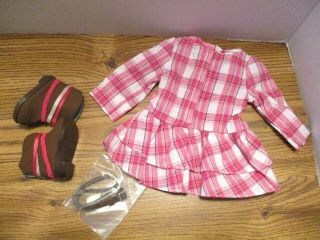 American Girl Pink Western Plaid Outfit EUC Dress Boots Belt 2
