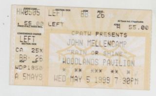 Rare John Cougar Mellencamp 5/5/99 Houston Tx The Woodlands Concert Ticket Stub