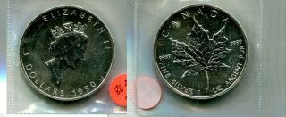1990 $5 Maple Leaf Canada 1 Ounce Silver Coin Rcmp Ch Bu 8633n