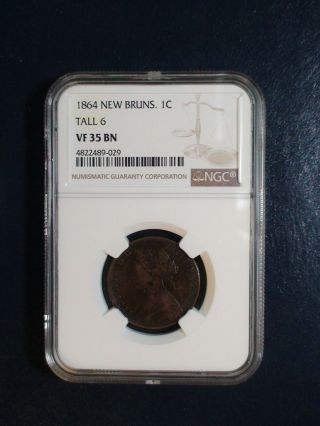 1864 Brunswick One Cent Ngc Vf35 Bn Tall 6 1c Coin Priced To Sell Now