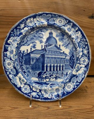 Staffordshire American Historical Blue Transfer Plate " Boston State House " 1825