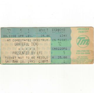 Grateful Dead Concert Ticket Stub Philadelphia Pa 3/18/95 The Spectrum Rare